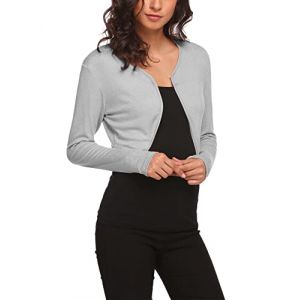 Hotouch Bol&eacute;ro Femme Tricot Court Cardigan Gilet Manches Longues Veste Bol&eacute;ro D&eacute;contract&eacute; Haut Ouvert Devant Cardigan El&eacute;gante Top A_Gris L (Hotouch Store, neuf)