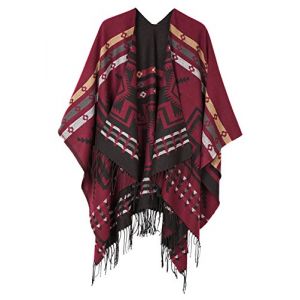 Urban GoCo Femme Manteau Cape Echarpe Epaisse Poncho Cardigan Foulard Chaud Hiver avec Franges (#1 Rouge) (EEVASS, neuf)