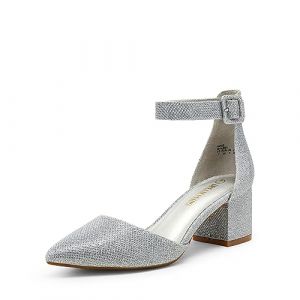 DREAM PAIRS Escarpins Femme à Talon Bloc avec la Semelle Extérieure Antidérapante TPR et Boucle Réglable Chaussure Confortable Classique,Size 38.5,Argent/Paillettes,Annee (dreampairsEU, neuf)