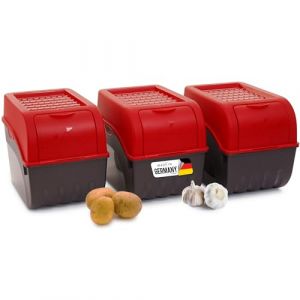 Novaliv Boîte de rangement pour pommes de terre | 3 grandes boîtes de 9 l | Rouge | Boîte à pommes de terre | Boîte à légumes empilable pour oignons, pommes de terre, fruits, pommes de terre, oignons, (AMP GmbH, neuf)