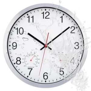 ACCSHINE Horloge Murale ext&eacute;rieure 30 cm, &eacute;tanche, avec Affichage de la temp&eacute;rature et de l'humidit&eacute;, silencieuse, aliment&eacute;e par Piles, pour Cuisine, Chambre, Salon, Salle de Bain, Piscine et Jardin (Tychelife-EU, neuf)