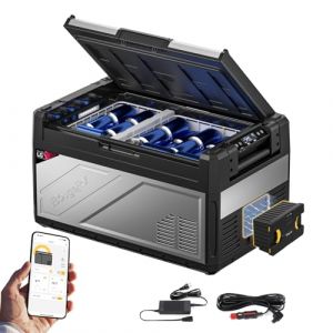 BougeRV Rocky2 39L Glaci&egrave;re &agrave; Compression avec Batterie Rechargeable de 173 Wh Frigo Portable 12V 220V Compresseur de 5,7cc Double Zone Voiture R&eacute;frig&eacute;rateur Cong&eacute;lateur Camping Car Van Bateau -20℃ (BougeRVUK, neuf)