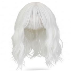 Perruque blanche courte, perruque blanche longueur d'&eacute;paule avec frange cheveux synth&eacute;tiques boucl&eacute;s ondul&eacute;s pour femmes et filles &agrave; utiliser pour les soir&eacute;es cosplay courtes quotidiennes, avec frang (Msocorunws, neuf)