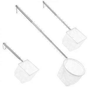 SHENLIU Lot de 3 &eacute;puisettes d'aquarium - Petit filet &agrave; crevettes - Avec manche t&eacute;lescopique en acier inoxydable - 8 cm - Carr&eacute; et 10 cm - Petite &eacute;puisette ronde - Pour aquarium, petits &eacute;tangs et (Lazy sheep, neuf)