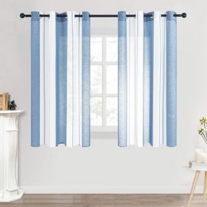 MRTREES 2 Pièces de Rideaux Voilage Blanc et Bleu Paon 140x145 cm Fils Teints Rayé à Oeillets Rideau CuisineTamisant Élégant pour Porte-Fenêtre Décoration de Salon Chambre Baie Vitrée (MRTREES HOME, neuf)