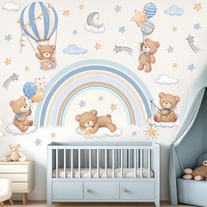 decalmile Stickers Muraux Enfants Arc en Ciel Autocollant Mural Animaux Ours Montgolfi&egrave;re Nuages &Eacute;toile D&eacute;coration Murale Chambre Enfants B&eacute;b&eacute; P&eacute;pini&egrave;re Salon (DecalMile Direct, neuf)