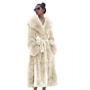 Kuteng Manteaux à col en Fourrure d'hiver pour Femmes, Manteau en Fausse Fourrure pour Femmes Manteau Long Chaud, vêtements d'extérieur Amples et décontractés pour Femmes,Beige,M (XMMDD, neuf)