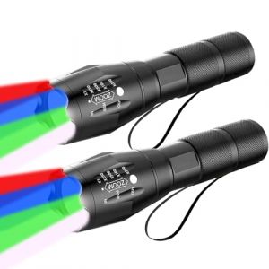 LIAISIMI lampe de poche LED 4 en 1 avec lumière rouge, verte, bleue, blanche, rechargeable, lampe de poche multifonction avec lampe de poche étanche à distance (2 Pack(Rouge + bleu + vert + blanc)) (outdoorFred, neuf)