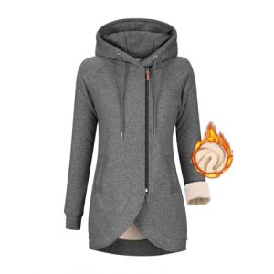 UMIPUBO Veste Polaire Femme Automne Hiver Sweats &agrave; Capuche Long Chaude Hoodie Sweatshirts Asym&eacute;trique Zipp&eacute; Blouson Grande Taille Manteau(Gris fonc&eacute;,L) (Bukely, neuf)