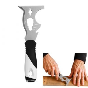 Riflard Outil de Peintre 14-en-1 – Grattoir Peinture Multifonction Avec Clés 8mm 10mm 17mm 19mm, Racloir Bois, Grattoir Plat et Pointu, Ouvre-Bouteille, Marteau, Levier et Nettoyeur de Rouleaux (JieKaiJuBao, neuf)