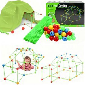 Kit de Construction 122 Pi&egrave;ces pour Enfants - Jeu Cr&eacute;atif pour Construire Cabane et Tente - D&eacute;veloppe l'Imagination et la Motricit&eacute; de 3 &agrave; 9 Ans - Jouet &Eacute;ducatif pour Fille et Gar&ccedil;on (Ling0127, neuf)