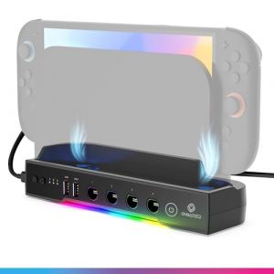 Oniverse Support pour Nintendo Switch 2 - Station de Refroidissement Multifonction, Chargeur 2 Manettes Pro USB-A, 4 Ports NGC pour manette Gamecube, Ventilateur 3 vitesses, 8 Modes LED - Hubble (SupernaturalZ, neuf)