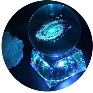 Boule de cristal galaxie - Boules de verre veilleuse chambre bébé avec pied de lampe à LED, Clair 80mm Sphère de verre Eclairage Galaxy cadeau enfant Lampe galaxie veilleuse pour enfant (Zulux-Direct, neuf)