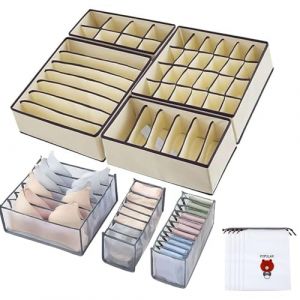 Zythrem Lot de 12 Boîtes de Rangement de Sous Vêtements Pliables, Organisateur Tiroir en Tissu, Organisateur Armoire Vetement pour Soutiens-gorge, Culottes, Chaussettes(Beige) (ZHANGHHH, neuf)