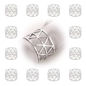 Rond de Serviette 12 Pieces, Rond de Serviette de Table Or et Argent, Rond de Serviette No&euml;l, Ronds et Porte-Serviettes Triangle Creux, Napkin Rings pour Mariage Anniversaire F&ecirc;te (Argent A) (iQiin, neuf)