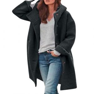 Oyuchga Trench Coat Manteau long en laine pour femme avec capuche &Eacute;l&eacute;gant Couleur unie Veste de transition Manteau d'hiver Confortable Chaud Longline Veste d'hiver matelass&eacute;e d&eacute;contract&eacute;e Veste &agrave; (heyejiaxin, neuf)