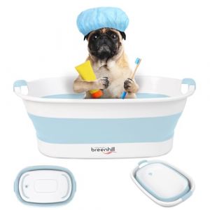 BREENHILL Baignoire pliable pour petits chiens et chats, baignoire portable avec bouchon de vidange d'eau, baignoire pliable pour animal domestique pour utilisation en int&eacute;rieur et en ext&eacute;rieur, bleu (BREENHILL FR, neuf)