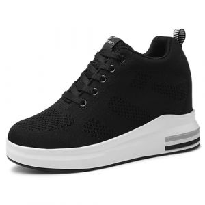 MIEHUIAI Baskets Compensées Femme Chaussure de Sport Plateforme Respirantes Sneakers Gym Fitness Casual Lacets Chaussures Talon de 8.5 cm à L'intérieur Hausse (Noir 6688,36 EU) (MIEHUIAI, neuf)