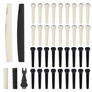 TIESOME Lot de 36 chevilles de chevalet pour guitare acoustique, 2 goupilles de selle 2 écrous et tire-goupilles de rechange et accessoires, pont de guitare, accessoires de guitare, accessoires de (JiangLL, neuf)