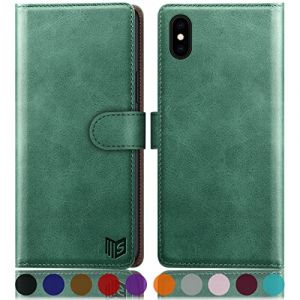 SUANPOT &Eacute;tui pour iPhone XS Max 6,5 pouces avec [porte-cartes de cr&eacute;dit] [blocage RFID], &eacute;tui de protection &agrave; rabat en cuir synth&eacute;tique pour homme et femme pour Apple XS Max, vert d'eau (STAVROLINE TRADING COMPANY SINGLE MEMBER P.C., neuf)