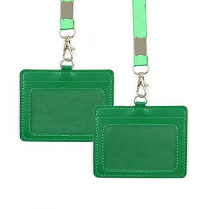 2 porte-badge double face en cuir synth&eacute;tique de 10,4 x 8,4 cm avec cordon tour de cou - Porte-badge horizontal en cuir v&eacute;ritable pour l'&eacute;cole, le bureau (Green) (JINZHENHONG, neuf)