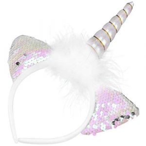 MERRYHAPY 1 Pc Bandeau Licorne Lumineux Bandeau Lumineux Élastiques à Cheveux Pour Enfants Décor De Cheveux Lumineux Bandeau Facial Cerceau De Cheveux Drôle Coiffe De Mode Blanche Chiffon (Tanomi, neuf)