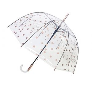 SMARTBULLE Parapluie Long Transparent – forme Cloche ; Solide ; Ouverture automatique ; Diamètre=85cm ; Poignée transparente ; Parapluie Femme ; Motif POIS CUIVRES (Umbrella republic, neuf)