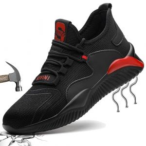 Baskets de Sécurité Femme 37 Chaussures de Securite Hommes Garçon Légère Enfants Embout Chaussure de Chantier en Acier Sneakers Travail Kevlar Noir Rouge 797 (chaunglong, neuf)