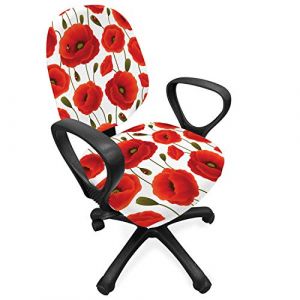 ABAKUHAUS Coquelicot Housse pour Chaise de Bureau, Floral Blossom Spring, Couverture de Protection en Tissu Décorative Élastique, Olive Orange Vert Blanc (Abakuhaus, neuf)