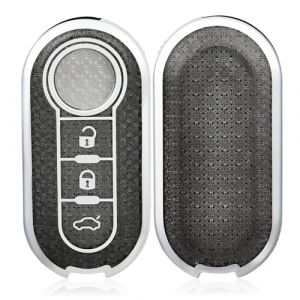 OFF WE GO Etui Cles Coque Cl&eacute; pour Fiat 500 Lancia Ypslon Brava Bravo Cabrio Nuova Doblo Ducato Grande Punto Panda Qubo Ulysse Boitier Cl&eacute; de Voiture &Eacute;tui Cl&eacute;s Voiture Cl&eacute; &agrave; T&eacute;l&eacute;commande, Noir (OFF WE GO, neuf)