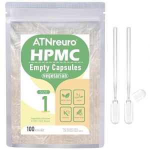 ATNreuro Gélules Vides Végétales Taille 1 (100 unités) - Gélules Vides Végétaliennes à Remplir - Transparent - Végétarien - Capsule Vide avec Micro Cuillère - Idéales pour Vitamines et Compléments (ATNreuro, neuf)