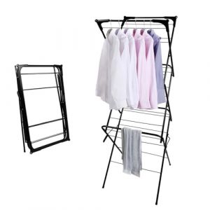 OHMG S&eacute;choir sur Pied Pliable, s&eacute;choir &agrave; Linge Extensible, en accord&eacute;on, &eacute;tendoir &agrave; Linge sur Pied, &eacute;tendoir &agrave; Linge Tour,Robuste,Tour Pliable et Extensible,Iron (Noir-48 * 43 * 137cm) (jusiZL, neuf)
