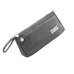 Kelisdi Trousse &agrave; crayons en velours c&ocirc;tel&eacute; avec 2 compartiments pour &eacute;tudiants, adultes, grande capacit&eacute;, trousse &agrave; crayons, trousse de maquillage de voyage, gris (Secret Dream, neuf)