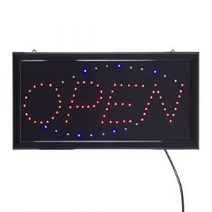 Panneau enseigne lumineuse à LED – La publicité, annonce animée, stopper OPEN - Rot / Blau (Vevendo, neuf)