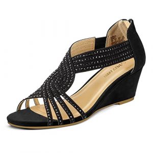 PIZZ ANNU Sandales Femme &Eacute;t&eacute; Compens&eacute;es &agrave; Plateforme Escarpins Strass Sandale &agrave; Talon Compens&eacute; Mode Confort pour Soir&eacute;e Mariage Chaussure Noir EU 36 (PIZZ ANNU-EU, neuf)