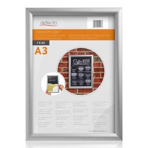 Deflecto Lot de 5 cadres photo A3 argent&eacute;s en aluminium - Fixation murale - Support d'affichage - Ouverture frontale (Deflecto Europe, neuf)