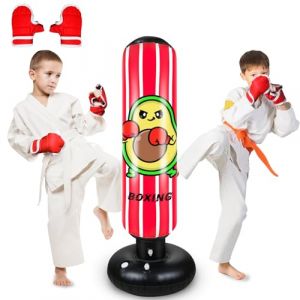 Sac de Frappe Enfant, 120cm Punching Ball Enfants, Sac de Boxe Gonflable avec Gants de Boxe, Cadeau pour Garçons et Filles de 3 à 12 Ans pour Karaté, Taekwondo, MMA (FIND LUCK, neuf)