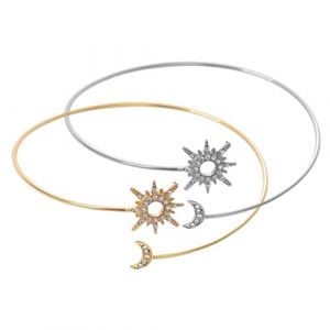HEALEEP 2 pi&egrave;ces Bracelet Bras Femme Alliage R&eacute;glable Manchette Solaire et Lunaire Ouverte Accessoire de Bras &Eacute;l&eacute;gant pour F&ecirc;tes et Usage Quotidien Or et Argent (Kiwen, neuf)