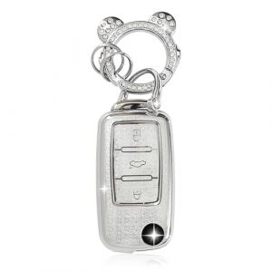 ZVRSUA Coque de Clé de Voiture pour VW，Joli Porte Clé，Accessoire Voiture Compatible avec VW Caddy Jetta Bora Beetle Golf Polo Passat Scirocco Sharan Touran Tiguan T5 Skoda Seat Ibiza Leon (Argent) (SENBAODZ, neuf)