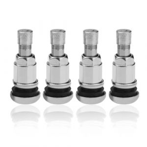 YAYNO 4 Pi&egrave;ces Universelles Tire Valve Valve Pneu Voiture Valve Tubeless Valves en Acier Argent&eacute; avec Capuchon de Poussi&egrave;re Universelles Tige &agrave; Valve en M&eacute;tal Valve M&eacute;tallique L&eacute;g&egrave;re (peimichen, neuf)