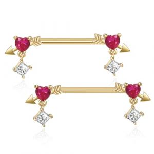 Gojewen Anneaux Pour Mamelons Pour Femmes Rose Coeur Piercing Teton 14G 14mm Piercing Pour Teton Acier Chirurgical Cz Bijoux De Piercing Pour Femmes Couleur Or (Gojewen Jewelry, neuf)