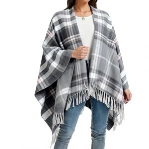 Rayson Poncho pour Femme Châle Elégant Ouvert Femme Chaud Épaissie Grand Taille Poncho Cape Tartan Style Poncho Cape avec Franges Poncho Manteau Cardigan Chaud Automne Hiver (RSSAA, neuf)