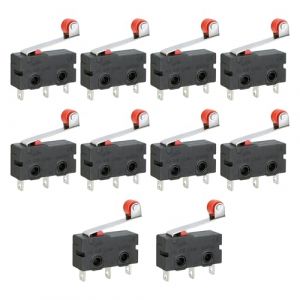 Lot de 10 Micro-Interrupteurs &agrave; Levier &agrave; Galet, Interrupteurs de Fin de Course Unipolaires Bidirectionnels (SPDT) 250V 5A, Interrupteurs &agrave; 3 Broches, Adapt&eacute;s aux &Eacute;quipements M&eacute;caniques et &Eacute;lectronique (Dupoem, neuf)