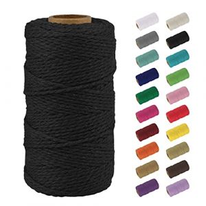 Uiopa Macrame Corde 2mm x 100m, Naturel Fil Macramé Fil de Coton Ficelle Corde, DIY Cordelette pour Tressée, Tapisserie de Plante, Tenture Murale, Cadeau Décoration, Emballage (Noir) (XEYUAN, neuf)