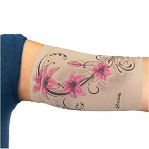 Linphelle Manchon Bras en Microfibre pour Picc Line - Manchette Bras en tissu respirant et design, idéal pour PICC, Glucometre pour glycémie, Tatouage ou Blessures, Hibiscus, Taille 3 (Mediksan, neuf)