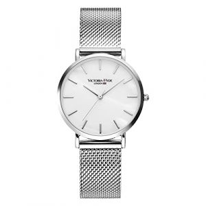 VICTORIA HYDE Montre analogique &agrave; quartz pour femme avec bracelet de rechange en mailles en acier inoxydable et bracelet en cuir, Argent&eacute;., Bracelet (Victoria-Hyde, neuf)