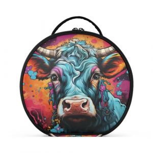 Aquarelle Vache Bleue En Colère Créativité Trousse Sac Cosmétique Circulaire de Maquillage Pochette Sacs avec Cloisons Amovibles pour Voyage Filles (HULAHULA, neuf)