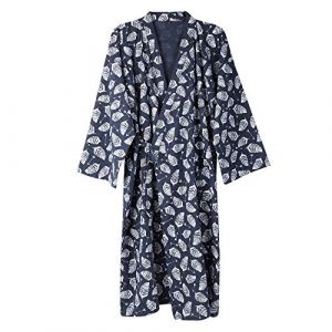 TCNGKIJIUK Homme Femme Peignoir Kimono Japonais Peignoir de Bain Traditionnel en Coton Chemise de Nuit de Pyjama Robe de Chambre Unisexe V&ecirc;tement de Nuit Confortable V&ecirc;tement de Maison (HKSICHENGKEJIUK, neuf)