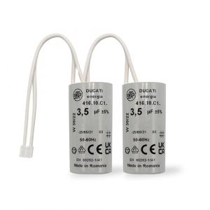 2 Condensateur 3,5 uF à Connecteurs - pour Moteur de Volet Roulant Bubendorff - Cylindrique pour réparation - Haute qualité et longue durée de vie - Fond plat - 250 V - Condensateur Ducati (Store Menuiserie, neuf)