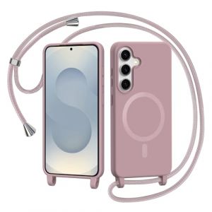 AOMYKE Coque Magnétique pour Samsung Galaxy S25 / Samsung Galaxy S24 avec Cordon, Compatible avec MagSafe Collier Étui Silicone avec Tour de Cou Lanière en Corde Souple TPU Antichoc Housse, Rose (AOMYKE, neuf)